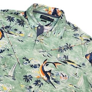 Polo Ralph Lauren Green Classic Fit ShortSleeve Nautical Fish Print Golf Polo XL